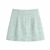 Xeasy Tweed Women من قطعتين مجموعة خضراء عتيقة سيدة مزدوجة السترة السترة الإناث Slim High Weist Culottes بدلة 220506