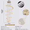 Lâmpadas pendentes de escada grande lustre LED Luxunhão Anel Moderno Ringue de Cristal Pingente Grie para Lâmpada de Lâmpada Home Home Decore Home Decore