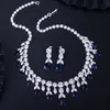 CWWZircons Luxury Dark Blue Women Wedding Party Dress Jewellery Big Dangle Drop Bridal CZ Necklace Earrings Jewelry Sets T341 220726