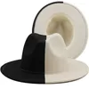 Svart vit lapptäcke ull filt jazz fedora hatt kvinnor unisex bred brim panama party trilby cowboy cap men gentleman bröllop hatt 222910713