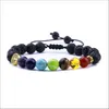 Pulseras con dijes Joyas Piedra natural 7 Chakra Armadura de lava negra Árbol de la vida Aceite esencial de aromaterapia Diff Dh3Cp