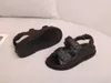 24ss tasman slipper Black Leather Mules Slides Strap Flats Printed Dad Sandals Hook and loop beach shoes imported sheepskin lining size 35-42