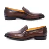 Storlek 6 till 13 Classic Mens Penny Loafers äkta ko läderklänningskor brun handgjorda slip på italienska stil kontor formella skor