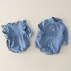 Ins baby romper jumpsuits bomull denim flicka pojke långa ärmar nyfödda småbarn onesie för vårens höst