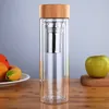 350/450 ml doppelwandige Glas-Wasserflasche, Tee-Ei, Büro-Teetasse, Edelstahlfilter, Bambusdeckel, Reisetrinkgeschirr