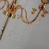 Gold Arm Shiny Metal Candelabra Chandelier with Hanging Crystals Votive Candle Holder Wedding Centerpiece