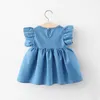 Vestito estivo nato Baby Girl Abiti coreano carino fiocco senza maniche in cotone infantile principessa abito blu vestiti per bambini BC2088 220426