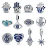 925 Sterling Silber Charms Farbe Böser Blick Eule Heißluftballon Blauer Perlenanhänger Originalperlen für Pandora-Armband Schmuckherstellung DIY Geschenk