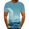 Men's T-Shirts Fashion Design Science Fiction Planet Print British Men's Street Trend Retro Style Short Sleeve Top T-ShirtMen's