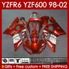 Karosseri för yamaha yzf r6 r 6 yzf600 600cc yzfr6 98 99 00 2001 2002 BODY 145NO.169 YZF 600 CC YZF-600 98-02 COWLING YZF-R6 1998 1999 2000 01 02 OEM FAIRING ORANGE BLK