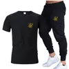 Summer Fashion Leisure Sik Silk Brand Men's Set Tracksuit Sportwear Man Sweatsuit Kort ärmar T-shirt och byxor 2-stycken Set 220607
