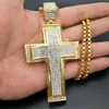 Pendentif Colliers Hip Hop Iced Out Big Cross Collier pour hommes Couleur Or Acier inoxydable Strass Hiphop Christian JewelryPendant