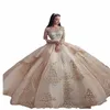 2022 Seksowne luksusowe szampana quinceanera suknia balowa sukienki klejnotowe szyi iluzja