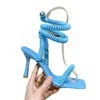 Italie Designer Platform Slippers Curve 100 mm en cuir à lanière à toe carré Sandale Sandale Open Sandales Sandales Crossover-Strap Navy Blue High Talals Sandales