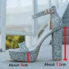 2022 Summer Platform Allover Glitter Decor Chunky Heeled Sandals High Heeled Comfort Casual Sexy Elegant Women's Sandals Shoes Y220409