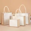 Reuseable Burlap Jute Tote Shopping Bag with Sturdy Handle Women Casual Large Capacity Travel Beach Storage Organizer Handbag 220701