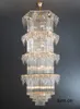 Big Long Classic K9 Crystal Chandelier LED Lamp Amerikanska moderna ljuskronor Lights Fixture Hotel Home Inomhusbelysning 3 Vit Färg Ljus Dimbar Dia80cm H190cm