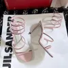 Nytt mönster Cleo Crystals Decorative Stiletto Sandals 95mm Rhinestone Ring Dress Shoes Black Pink Evening Women's High Heels Luxury Designer Factory Shoe 625ESS