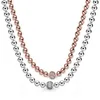 925 New Sterling Silver Necklace Rose & Silver Beads & Pave Crystal Sliding Necklace For Women Wedding Gift Diy Europe Jewelry322e