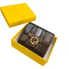 Cowhide Three Folding Wallets Double Letter Designer Money Clips Metal Letters Buckle Short Portes with Box