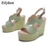 Sandals Eilyken Yellow Open Toe Platform Wedges Women High Cover Heel Gladiator Ladies Shoes Buckle Summer Back Strap 220317