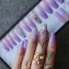 Box Gift Ombre Purple Lavender Coffin False Nails Crystal Design Caviar Shaped Drill Tapezoid Fake Nails Custom 220726