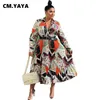 CM. Yaya Autumn Winter Kobiety Długie rękaw Midi BodyCon Sukienka National Print Plisted Sexy Club Party Plus Size XL-5xl Dress 220516