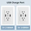 US Socket med 2 USB Port Charger 5V 2100MA 3100MA Vit Wallpad Luxury Wall Dubbel USB Electric Power Outlet PC Panel 15A