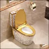 European-Style Luxury Golden Flush Toilet Seats Home Creative Personality Color Toilets221K Drop Delivery 2021 Bathroom Fixtures Building Su