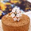 Kristall Keramik Blume Verstellbare Fingerringe für Frauen Hochzeit Gold Farbe Zirkon Offener Ring Schmuck Geschenk Verlobungsring