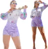 European and American women's Tracksuits colorful casual printed shirts long sleeves two piece shorts suit