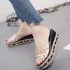 S Sandalen Elegante snoepslippers Women Transparant platform Sandaal Slip op Pearl Beach Wedges Jelly Shoes Clear Per Tranparent Wedge Shoe 414