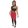 Kvinnor Tracksuits Designer Kläder One Shoulder Sexig Oregelbunden Kortärmad T-shirt Splicing Pants Outfits 2 Piece Matching Set