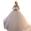 Princess Ball Gown Wedding Dress Deep Heavy Lace Appliques Bridal Gowns Custom Hand Made Long Sleeve Bride Dresses