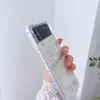 For Samsung Z Flip 3 Case Transparent Dream GlitterFolding Phone Case Acrylic Soft TPU Shockproof Back Cove