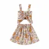 Kledingsets Baby Girl Summer Rok Pak Floral Print Mouwloze elastische bust tops knop verfraaid 2 stks kleding setsclothing