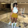 Sexy Solid Color Mini Pleated Skirt Hot Girls Two Piece Outfits High Street Style Slimming Bodycon Wear Clothing