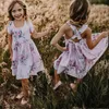 2022 New Summer Girls Dresses 패션 어린이 공주 드레스 헤드 밴드 세트 플로럴 프린트 베이비 면화 옷을위한 옷을위한 옷을위한 옷을 입고