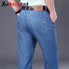 Xuan Sheng tube droit hommes jeans mince stretch lâche marque bleu clair classique pantalons longs streetwear jeans taille haute 201111