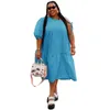 プラスサイズのドレスオフショルダーの女性の服シングルスリーブレースアップソリッドカラーファッションストリートウェア緩いカジュアルドレス卸売