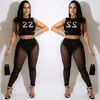 Pantaloni a due pezzi da donna estivi Set 2022 Abbigliamento firmato Canotte stampate sexy Leggings in maglia trasparente Abiti Tute da donna