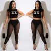 Zomer dames tweedelig broek set 2022 designer kleding sexy bedrukte tanktops pure mesh leggings outfits vrouwelijke sweatsuits