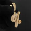 Nouvelle mode Gold plaqué complet Bling CZ Stone Custom Name Name Letter Pendant Collier avec chaîne de corde de 3 mm 24 pouces pour hommes femmes