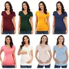 Maternitys Short Sleeve Shirts Maternity Clothes Pregnant Summer Blouse Breastfeeding V-Neck Sexy Tops for Pregnancy Breastfeed 220419
