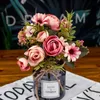 Fiori decorativi Ghirlande Bouquet di rose Seta di peonia artificiale Fai da te Ortensia rosa Plastica Finta Decorazione di nozze per la casa Sposa che tiene