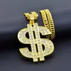 Hänge halsband megin gul guld pläterad hip hop us dollar pengar symbol lyxig rik krage kedja halsband för män kvinnor mode juvelrypen