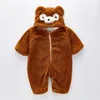 Jumpsuits Baby Girl Clothes 2 Color Cute Plush Bear Romper Comfortable Keep Warm Hooded Zipper Boys 1-4 Year Kids ClothesJumpsuits