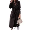 Dameswol Blends Stijlvolle dame Solid Long Wool Coat Batwing Lange Mouw Elegant Office Jacket Vrouw af te schakelen Kraag Casual Coat Vrouwen 220826