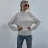 Los gescheurd off-shoulder trui casual gebreide gaten pullovers kleur stippen kleding voor vrouwen nieuwe mode verdreef jumpers 210203