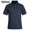 Tacvasen met 2 ritszake pocket t -shirt heren tactische militaire korte mouw polo shirts casual team werk golftoppen man kleding 220704